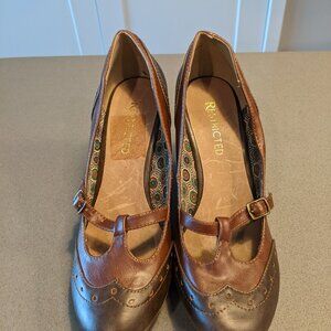 New Restricted Womens Brown Leather Vintage Slip On Wedge Heels - Size 8.5
